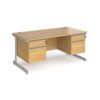 Contract 25 straight desk with 2 and 2 drawer pedestals and silver cantilever leg 1600mm x 800mm oak top - CC16S22-S-O