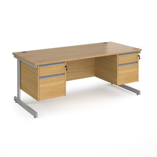 Contract 25 straight desk with 2 and 2 drawer pedestals and silver cantilever leg 1800mm x 800mm oak top - CC18S22-S-O