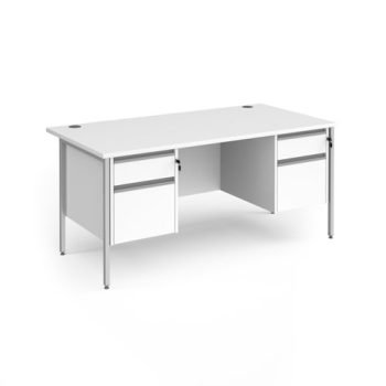 Contract 25 straight desk with 2 and 2 drawer pedestals and silver H-Frame leg 1600mm x 800mm white top - CH16S22-S-WH