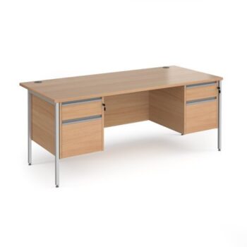 Contract 25 straight desk with 2 and 2 drawer pedestals and silver H-Frame leg 1800mm x 800mm beech top - CH18S22-S-B