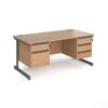 Contract 25 straight desk with 2 and 3 drawer pedestals and graphite cantilever leg 1600mm x 800mm beech top - CC16S23-G-B