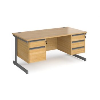 Contract 25 straight desk with 2 and 3 drawer pedestals and graphite cantilever leg 1600mm x 800mm oak top - CC16S23-G-O