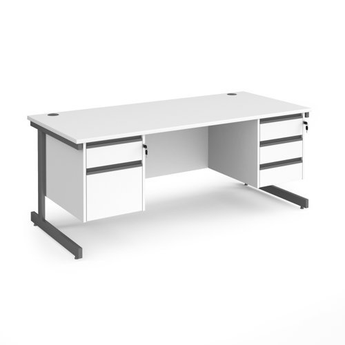Contract 25 straight desk with 2 and 3 drawer pedestals and graphite cantilever leg 1800mm x 800mm white top - CC18S23-G-WH