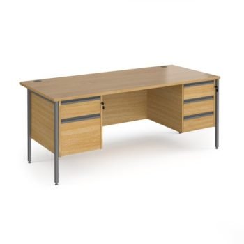 Contract 25 straight desk with 2 and 3 drawer pedestals and graphite H-Frame leg 1800mm x 800mm oak top - CH18S23-G-O