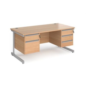 Contract 25 straight desk with 2 and 3 drawer pedestals and silver cantilever leg 1600mm x 800mm beech top - CC16S23-S-B