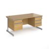 Contract 25 straight desk with 2 and 3 drawer pedestals and silver cantilever leg 1600mm x 800mm oak top - CC16S23-S-O