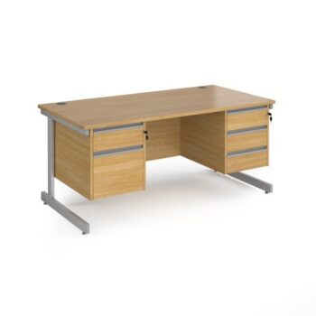 Contract 25 straight desk with 2 and 3 drawer pedestals and silver cantilever leg 1600mm x 800mm oak top - CC16S23-S-O