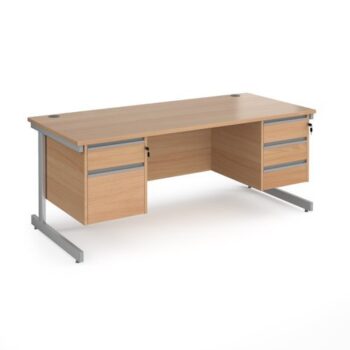 Contract 25 straight desk with 2 and 3 drawer pedestals and silver cantilever leg 1800mm x 800mm beech top - CC18S23-S-B