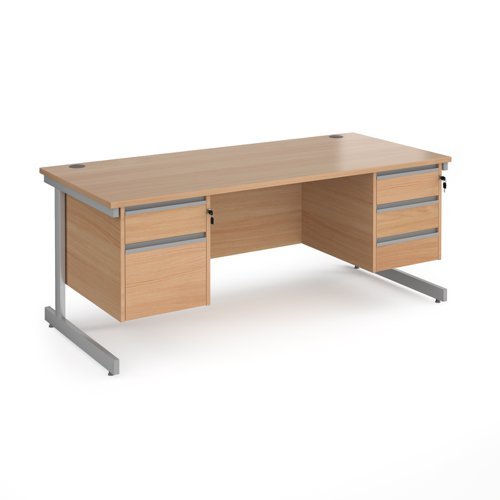 Contract 25 straight desk with 2 and 3 drawer pedestals and silver cantilever leg 1800mm x 800mm beech top - CC18S23-S-B