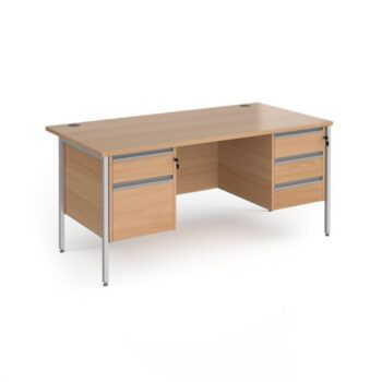 Contract 25 straight desk with 2 and 3 drawer pedestals and silver H-Frame leg 1600mm x 800mm beech top - CH16S23-S-B