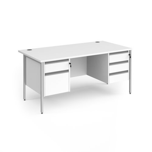 Contract 25 straight desk with 2 and 3 drawer pedestals and silver H-Frame leg 1600mm x 800mm white top - CH16S23-S-WH