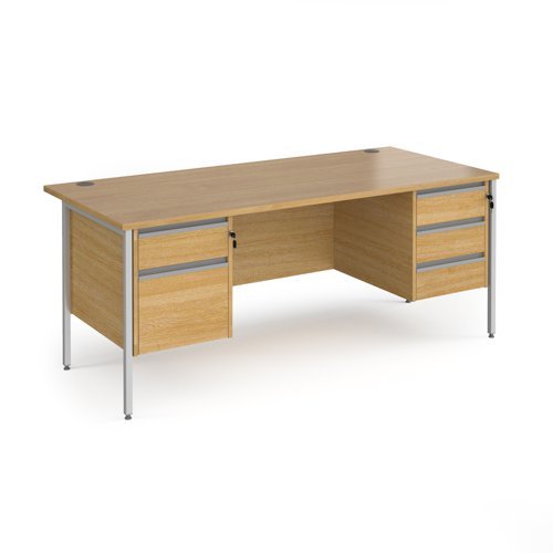 Contract 25 straight desk with 2 and 3 drawer pedestals and silver H-Frame leg 1800mm x 800mm oak top - CH18S23-S-O
