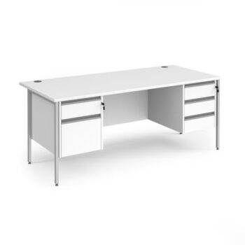 Contract 25 straight desk with 2 and 3 drawer pedestals and silver H-Frame leg 1800mm x 800mm white top - CH18S23-S-WH