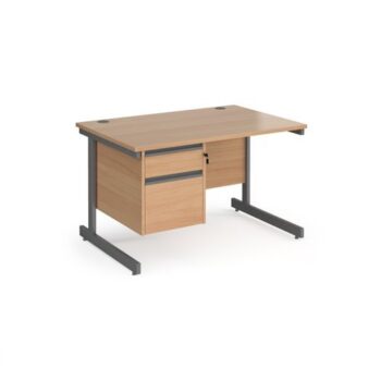 Contract 25 straight desk with 2 drawer pedestal and graphite cantilever leg 1200mm x 800mm beech top - CC12S2-G-B