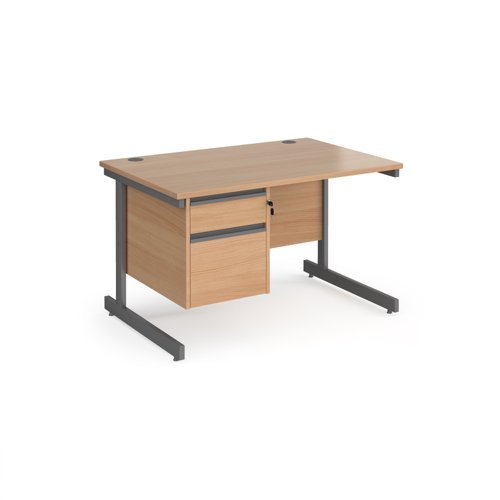 Contract 25 straight desk with 2 drawer pedestal and graphite cantilever leg 1200mm x 800mm beech top - CC12S2-G-B