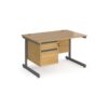Contract 25 straight desk with 2 drawer pedestal and graphite cantilever leg 1200mm x 800mm oak top - CC12S2-G-O