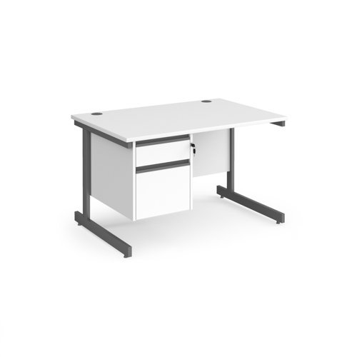 Contract 25 straight desk with 2 drawer pedestal and graphite cantilever leg 1200mm x 800mm white top - CC12S2-G-WH