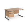 Contract 25 straight desk with 2 drawer pedestal and graphite cantilever leg 1400mm x 800mm beech top - CC14S2-G-B