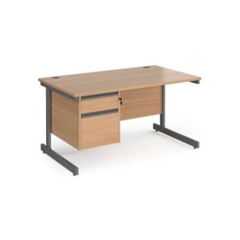 Contract 25 straight desk with 2 drawer pedestal and graphite cantilever leg 1400mm x 800mm beech top - CC14S2-G-B
