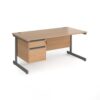 Contract 25 straight desk with 2 drawer pedestal and graphite cantilever leg 1600mm x 800mm beech top - CC16S2-G-B