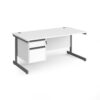 Contract 25 straight desk with 2 drawer pedestal and graphite cantilever leg 1600mm x 800mm white top - CC16S2-G-WH
