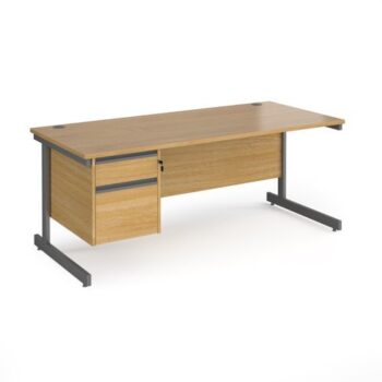 Contract 25 straight desk with 2 drawer pedestal and graphite cantilever leg 1800mm x 800mm oak top - CC18S2-G-O