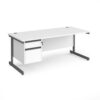 Contract 25 straight desk with 2 drawer pedestal and graphite cantilever leg 1800mm x 800mm white top - CC18S2-G-WH