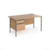 Contract 25 straight desk with 2 drawer pedestal and graphite H-Frame leg 1400mm x 800mm beech top - CH14S2-G-B