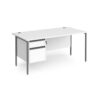 Contract 25 straight desk with 2 drawer pedestal and graphite H-Frame leg 1600mm x 800mm white top - CH16S2-G-WH