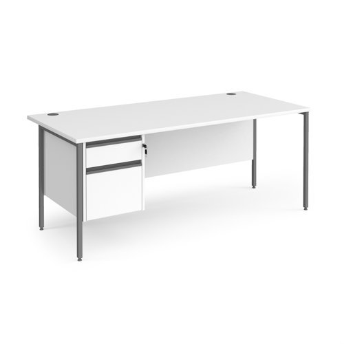 Contract 25 straight desk with 2 drawer pedestal and graphite H-Frame leg 1800mm x 800mm white top - CH18S2-G-WH