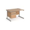 Contract 25 straight desk with 2 drawer pedestal and silver cantilever leg 1200mm x 800mm beech top - CC12S2-S-B