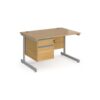 Contract 25 straight desk with 2 drawer pedestal and silver cantilever leg 1200mm x 800mm oak top - CC12S2-S-O