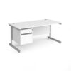 Contract 25 straight desk with 2 drawer pedestal and silver cantilever leg 1600mm x 800mm white top - CC16S2-S-WH