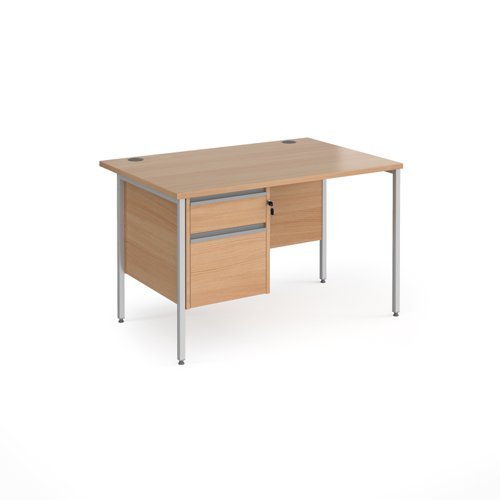 Contract 25 straight desk with 2 drawer pedestal and silver H-Frame leg 1200mm x 800mm beech top - CH12S2-S-B