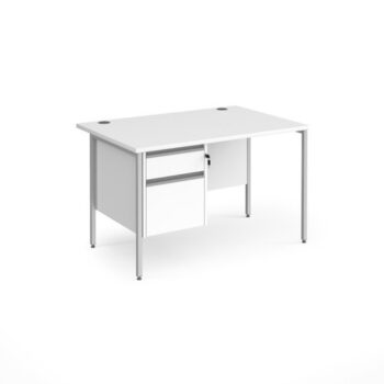 Contract 25 straight desk with 2 drawer pedestal and silver H-Frame leg 1200mm x 800mm white top - CH12S2-S-WH