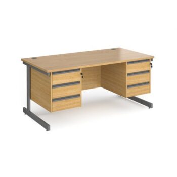 Contract 25 straight desk with 3 and 3 drawer pedestals and graphite cantilever leg 1600mm x 800mm oak top - CC16S33-G-O