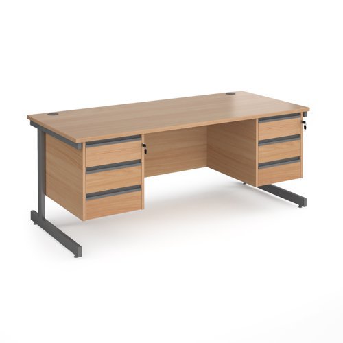 Contract 25 straight desk with 3 and 3 drawer pedestals and graphite cantilever leg 1800mm x 800mm beech top - CC18S33-G-B