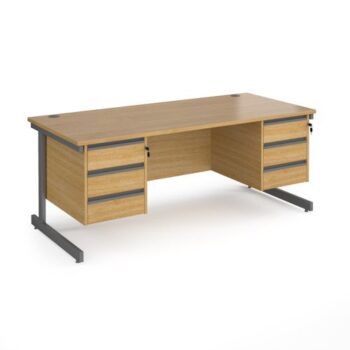 Contract 25 straight desk with 3 and 3 drawer pedestals and graphite cantilever leg 1800mm x 800mm oak top - CC18S33-G-O