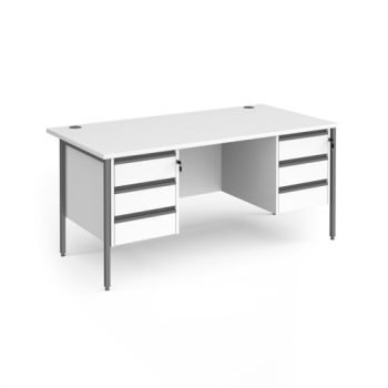 Contract 25 straight desk with 3 and 3 drawer pedestals and graphite H-Frame leg 1600mm x 800mm white top - CH16S33-G-WH