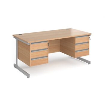 Contract 25 straight desk with 3 and 3 drawer pedestals and silver cantilever leg 1600mm x 800mm beech top - CC16S33-S-B