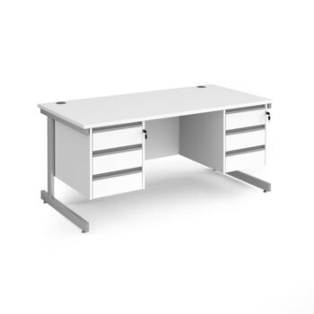 Contract 25 straight desk with 3 and 3 drawer pedestals and silver cantilever leg 1600mm x 800mm white top - CC16S33-S-WH