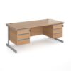 Contract 25 straight desk with 3 and 3 drawer pedestals and silver cantilever leg 1800mm x 800mm beech top - CC18S33-S-B
