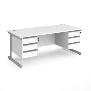 Contract 25 straight desk with 3 and 3 drawer pedestals and silver cantilever leg 1800mm x 800mm white top - CC18S33-S-WH