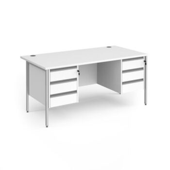 Contract 25 straight desk with 3 and 3 drawer pedestals and silver H-Frame leg 1600mm x 800mm white top - CH16S33-S-WH