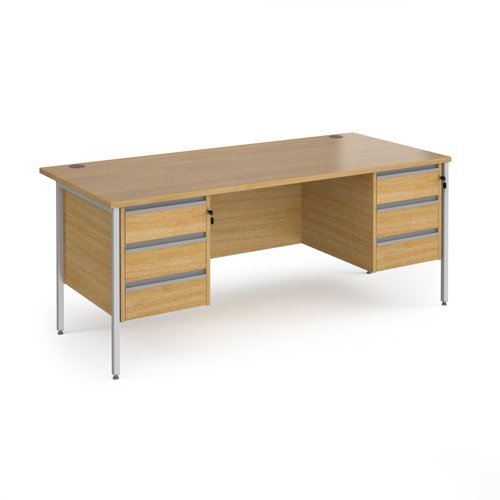 Contract 25 straight desk with 3 and 3 drawer pedestals and silver H-Frame leg 1800mm x 800mm oak top - CH18S33-S-O