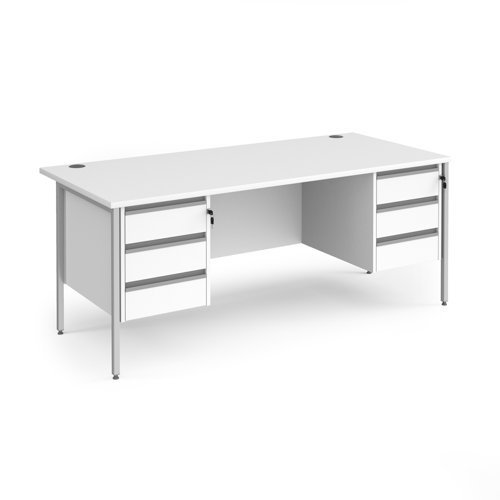 Contract 25 straight desk with 3 and 3 drawer pedestals and silver H-Frame leg 1800mm x 800mm white top - CH18S33-S-WH