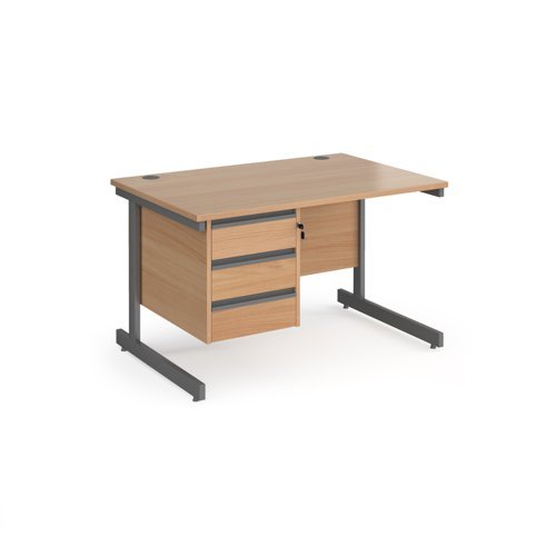 Contract 25 straight desk with 3 drawer pedestal and graphite cantilever leg 1200mm x 800mm beech top - CC12S3-G-B