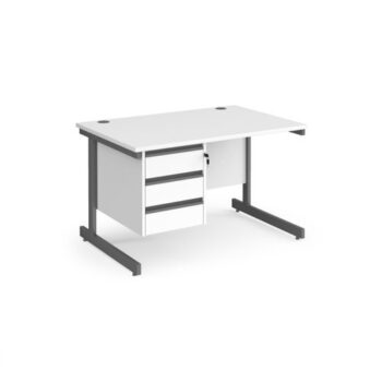 Contract 25 straight desk with 3 drawer pedestal and graphite cantilever leg 1200mm x 800mm white top - CC12S3-G-WH