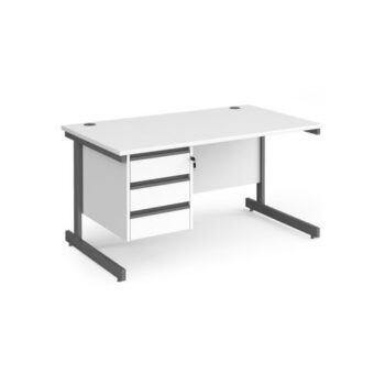 Contract 25 straight desk with 3 drawer pedestal and graphite cantilever leg 1400mm x 800mm white top - CC14S3-G-WH