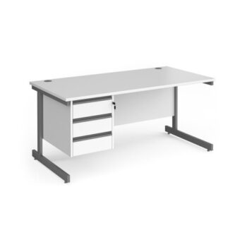 Contract 25 straight desk with 3 drawer pedestal and graphite cantilever leg 1600mm x 800mm white top - CC16S3-G-WH